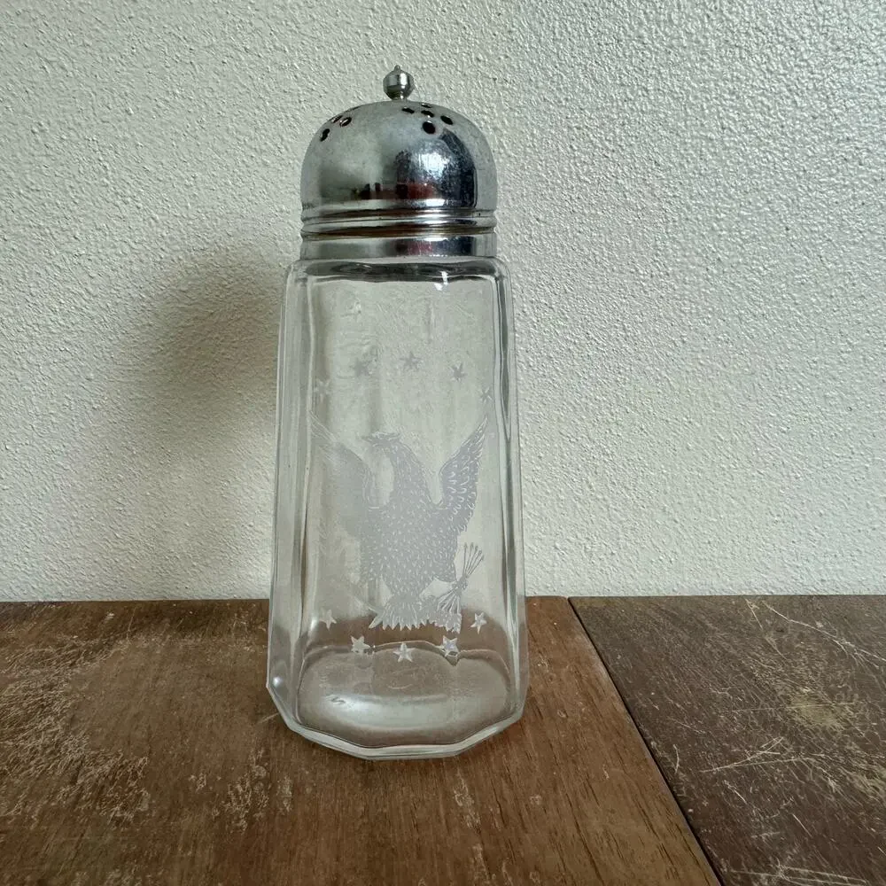 Wood Brothers England Clear Glass Jar‎ Liberty Eagle SINGLE salt pepper shaker